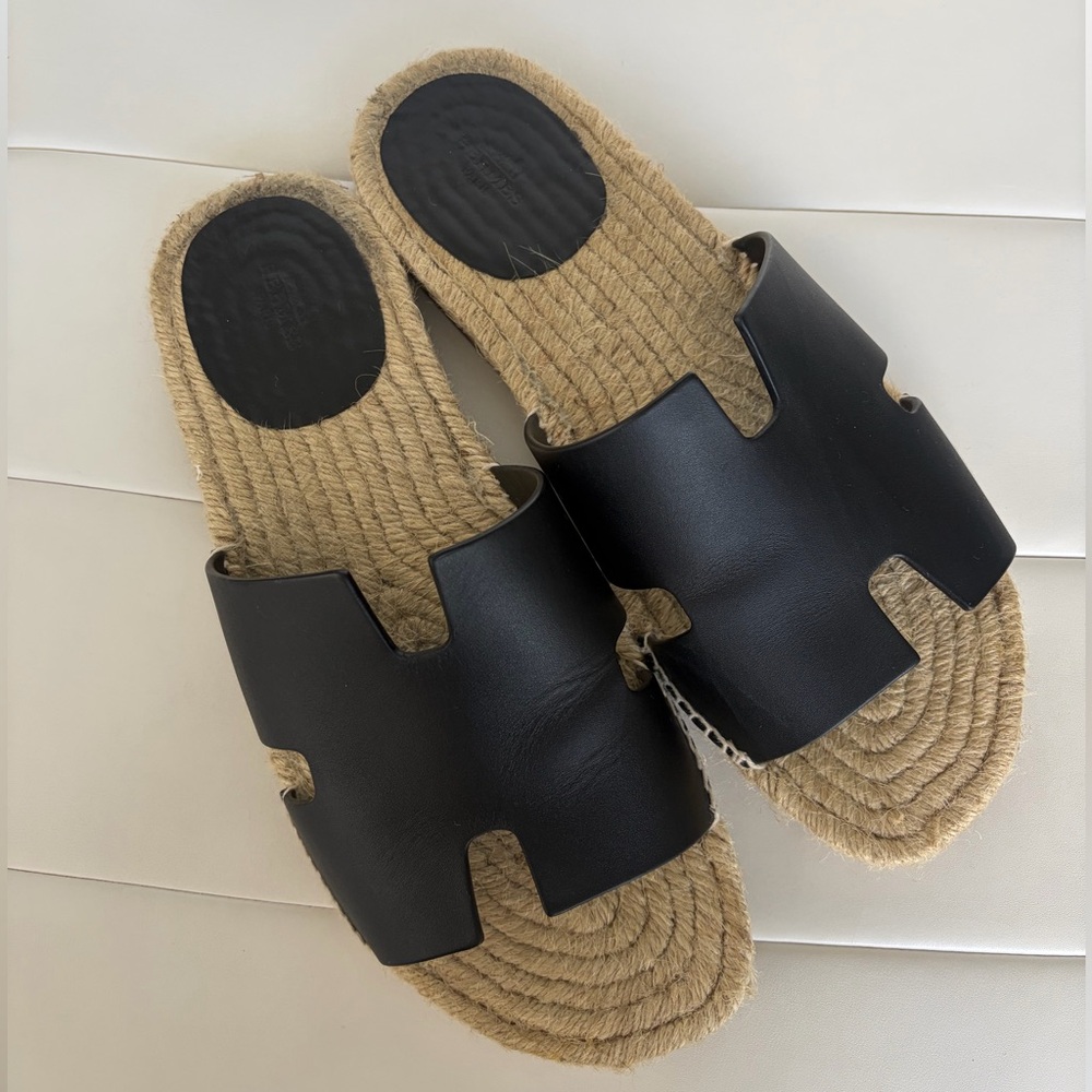 Hermès Antigua Black  Espadrille Sandals EU 43 (Run Small) | Box & Dust Bags - Picture 2 of 14
